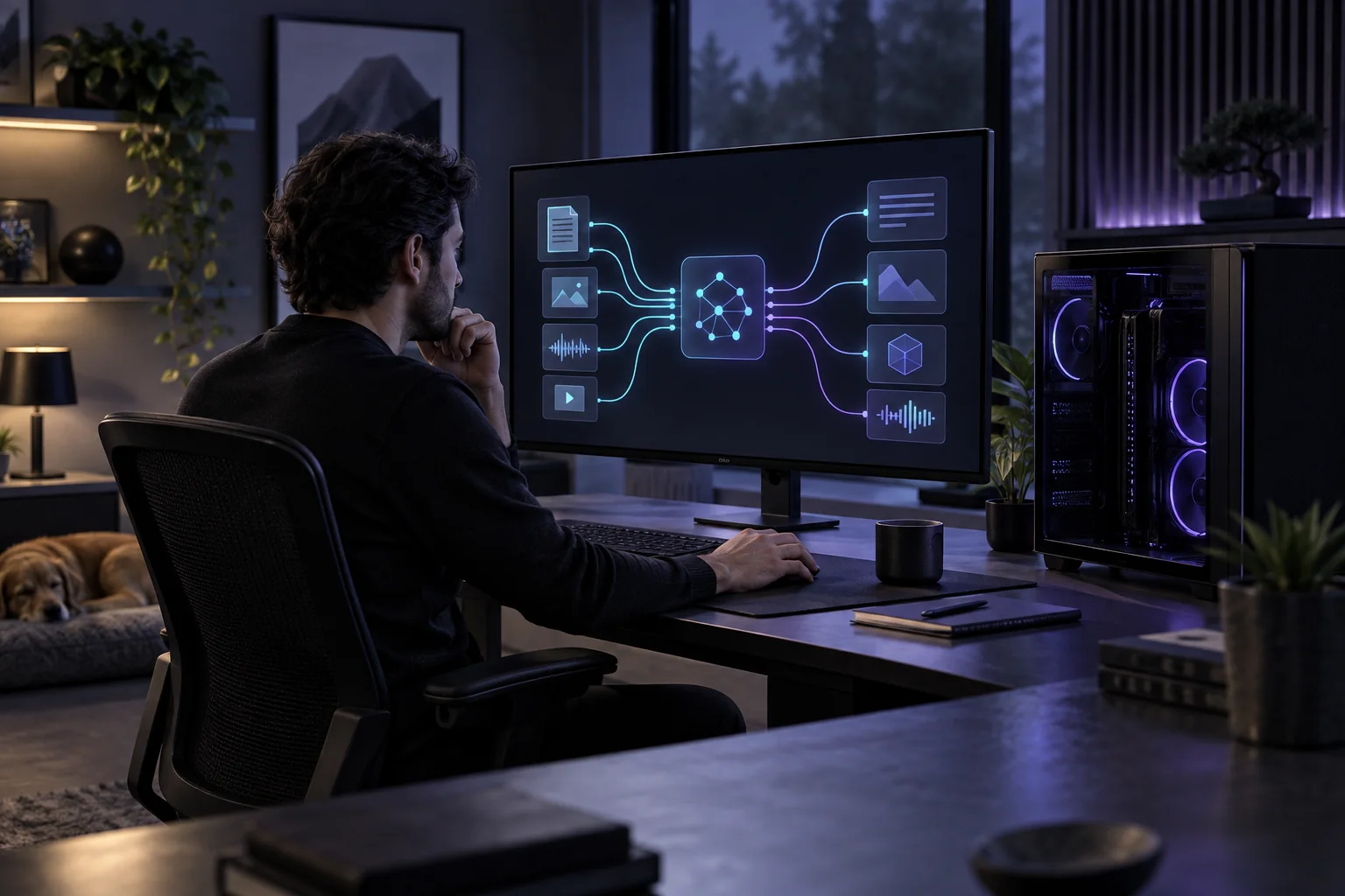 Developer using a local AI model on a workstation